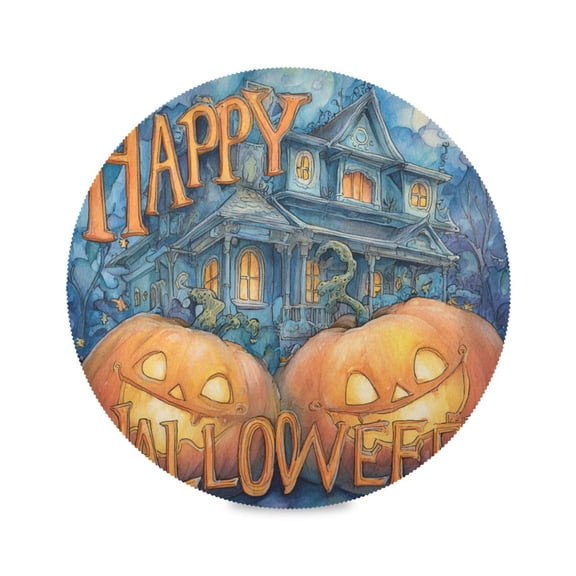WOBOGO Smiley Pumpkin Round Placemats Set of 1 Heat Resistant Washable Kitchen Table Decorations 15.4in