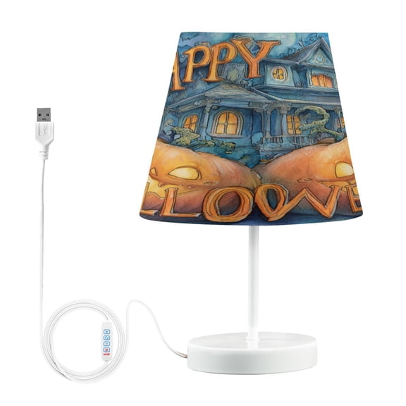 WOBOGO Smiley Pumpkin Table Lamps Bedroom 3-Speed Dimmable Farm Style with Fabric Shade for Reading and Home Office