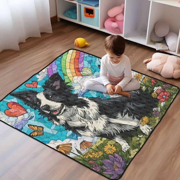 WOBOGO Smiling Border Collie Baby Playmats Extra Large Waterproof Rollable Activity Pads for Toddlers 5050inch