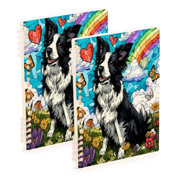 WOBOGO Smiling Border Collie Notebook College Horizontal Grid Paper Ink Spill Resistant Water Resistant Cover 8.3x5.7x0.4in