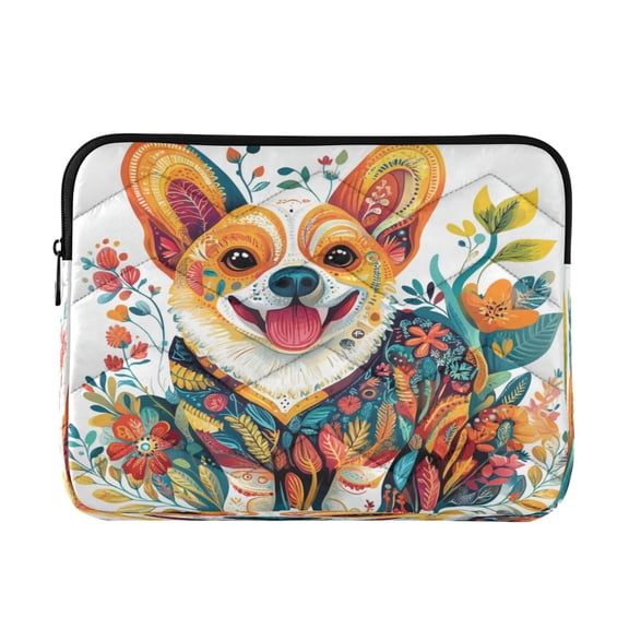 WOBOGO Smiling Corgi Dog Laptop Sleeve 13.4 inch Lightweight Zipper Design Soft Padded Protection Against Scratches and Impacts