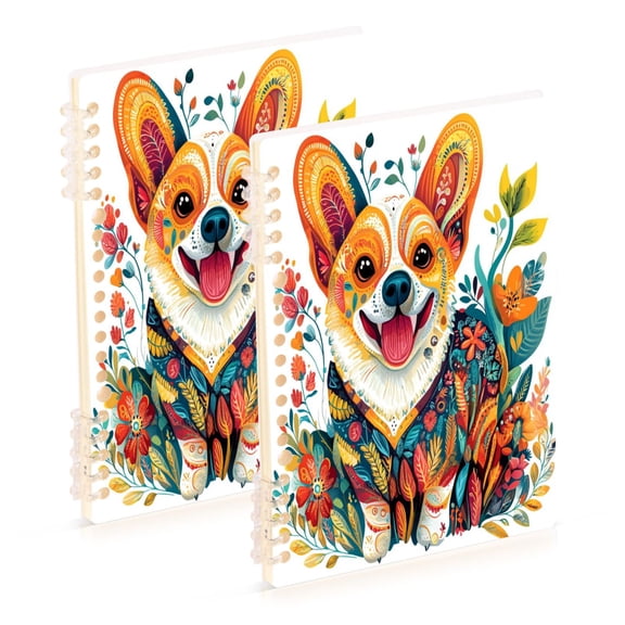 WOBOGO Smiling Corgi Dog Notebook College Horizontal Grid Paper Ink Spill Resistant Water Resistant Cover 8.3x5.7x0.4in