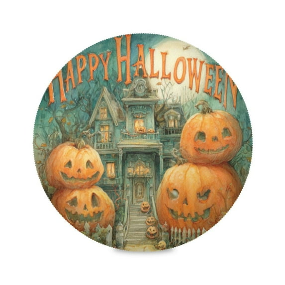 WOBOGO Smiling Pumpkin Round Placemats Set of 1 Heat Resistant Washable Kitchen Table Decorations 15.4in