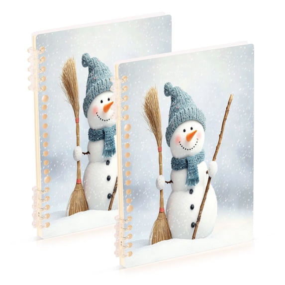 WOBOGO Smiling Snowman Notebook College Horizontal Grid Paper Ink Spill Resistant Water Resistant Cover 8.3x5.7x0.4in