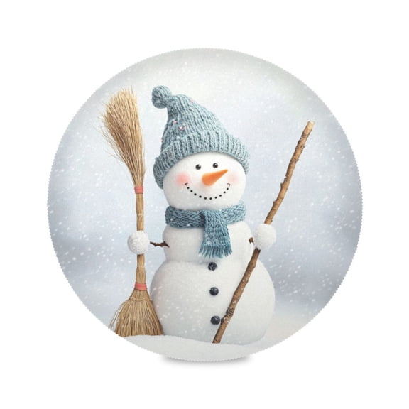 WOBOGO Smiling Snowman Round Placemats Set of 1 Heat Resistant Washable Kitchen Table Decorations 15.4in