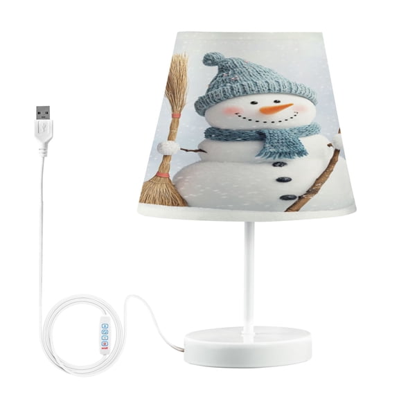 WOBOGO Smiling Snowman Table Lamps Bedroom 3-Speed Dimmable Farm Style with Fabric Shade for Reading and Home Office