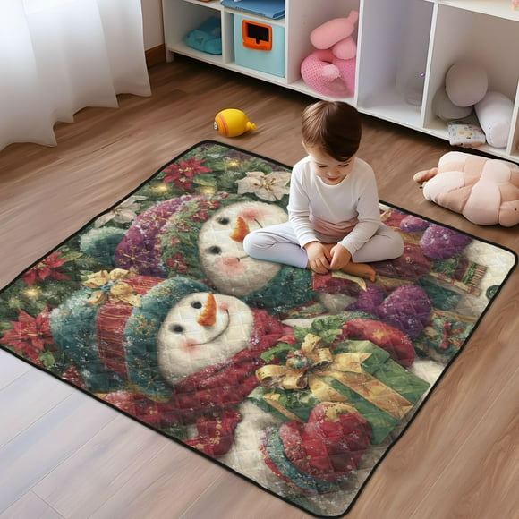 WOBOGO Smiling Snowmen Baby Playmats Extra Large Waterproof Rollable Activity Pads for Toddlers 5050inch