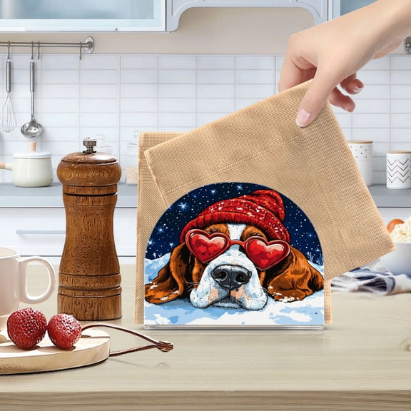 WOBOGO Snow Basset Hound Clear Acrylic Napkin Holder Kitchen Tissue Face Towel Cocktail Rack Bar Restaurant Dinner Paper Dispenser
