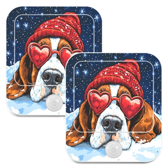 WOBOGO Snow Basset Hound Night Light Lamp with Smart Sensor Dusk to Dawn Sensor 0.6W Plug-in 2-Pack