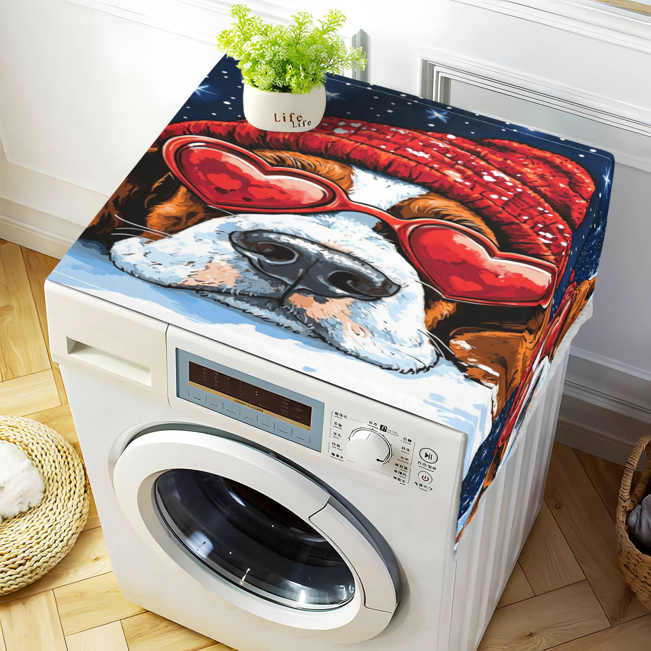 WOBOGO Snow Basset Hound Washing Machine Cloth Dryer Refrigerator Top Cover Protective Non-Slip Mat For Kitchen Laundry