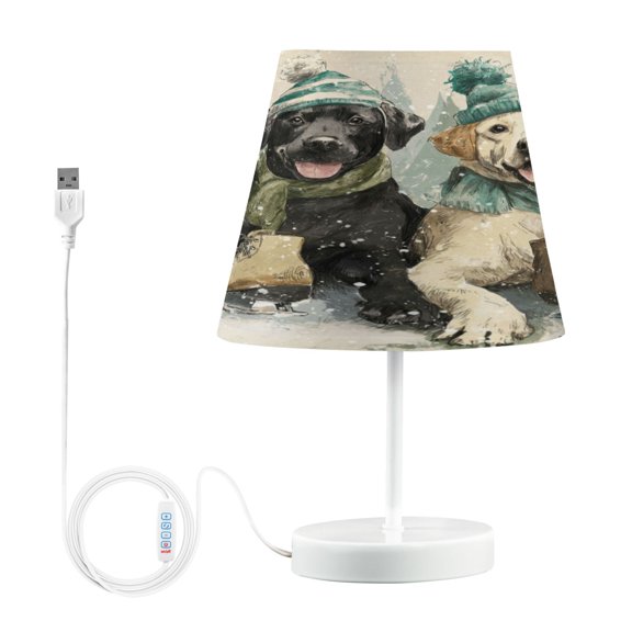WOBOGO Snow Labrador Table Lamps Bedroom 3-Speed Dimmable Farm Style with Fabric Shade for Reading and Home Office