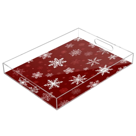 WOBOGO Snowflake Pattern Acrylic Serving Trays 15.7x11.8 Inch Spill Proof Clear Decorative Organizer with Handle