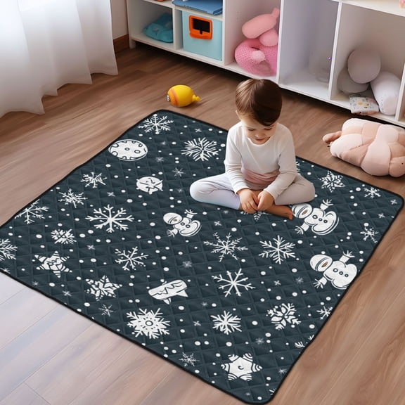 WOBOGO Snowflakes Pattern Baby Playmats Extra Large Waterproof Rollable Activity Pads for Toddlers 5050inch