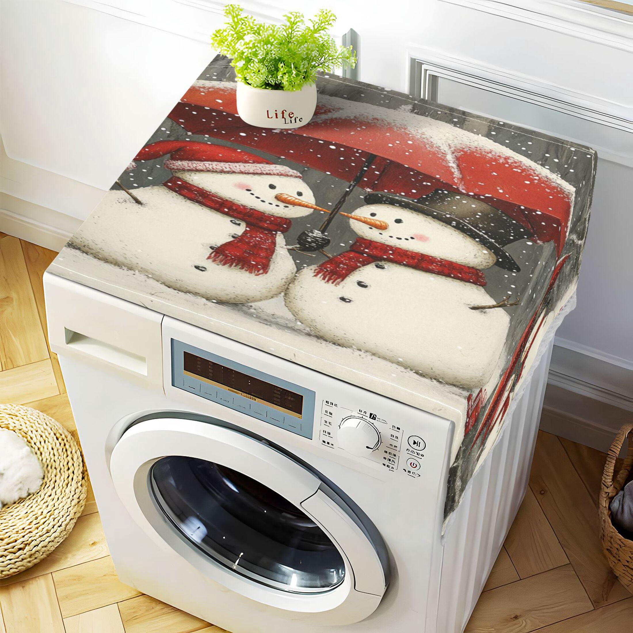 WOBOGO Snowman Couple Washing Machine Cloth Dryer Refrigerator Top Cover Protective Non-Slip Mat For Kitchen Laundry