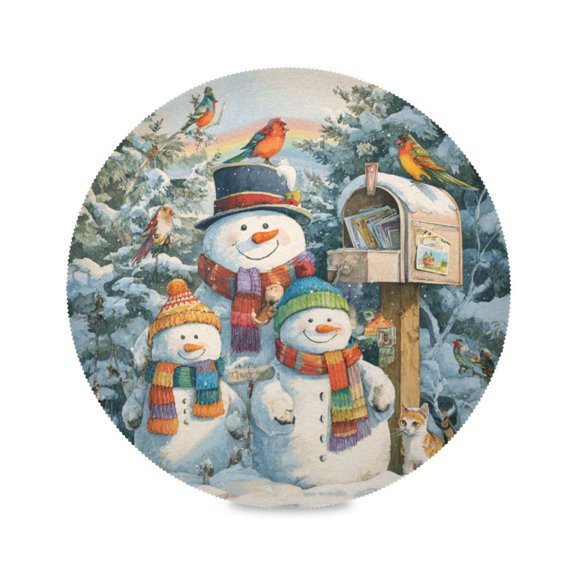 WOBOGO Snowman Family Round Placemats Set of 1 Heat Resistant Washable Kitchen Table Decorations 15.4in
