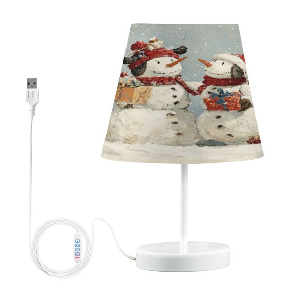 WOBOGO Snowman Gift Table Lamps Bedroom 3-Speed Dimmable Farm Style with Fabric Shade for Reading and Home Office