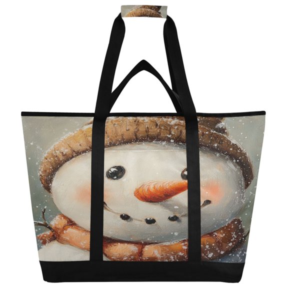 WOBOGO Snowman Hhostat Tote Cooler Bag Fold Flat Insulated Shopping Bag With Zipper For Work Picnic Beach Use 186.724in