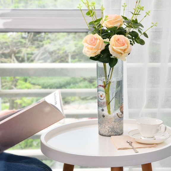 WOBOGO Snowman Next To A Sleigh Full Of Presents Plastic Vase Home or Wedding Decoration Centerpiece Unbreakable 11.8×3.9in