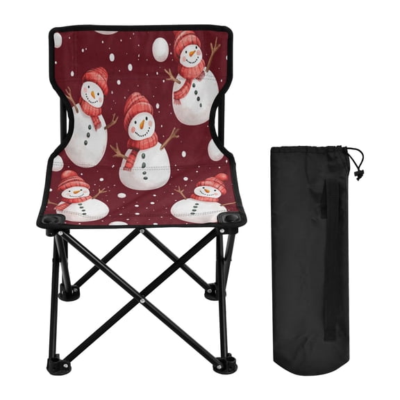 WOBOGO Snowman Pattern Of Red Background with Snowflakes Camping Chair Convenient Four Corner Backrest Folding Stool Can Hold Up to 220lbs