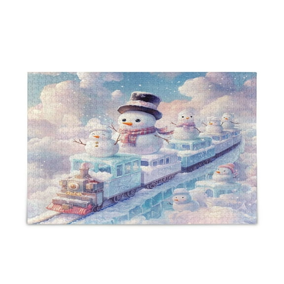 WOBOGO Snowman Train Puzzle Challenge 500 Piece Jigsaw Suitable for Game Night Finished Size 20.5 x 14.9in