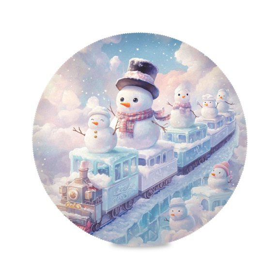 WOBOGO Snowman Train Round Placemats Set of 1 Heat Resistant Washable Kitchen Table Decorations 15.4in