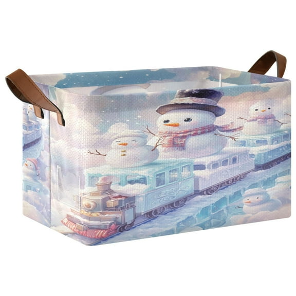 WOBOGO Snowman Train Storage Basket 16.9×11.4×10in Collapsible Oversized with Metal Iron Frame Set of 1