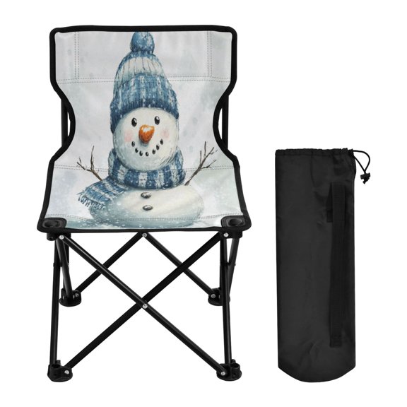 WOBOGO Snowman Wearing A Blue and White Scarf Camping Chair Convenient Four Corner Backrest Folding Stool Can Hold Up to 220lbs