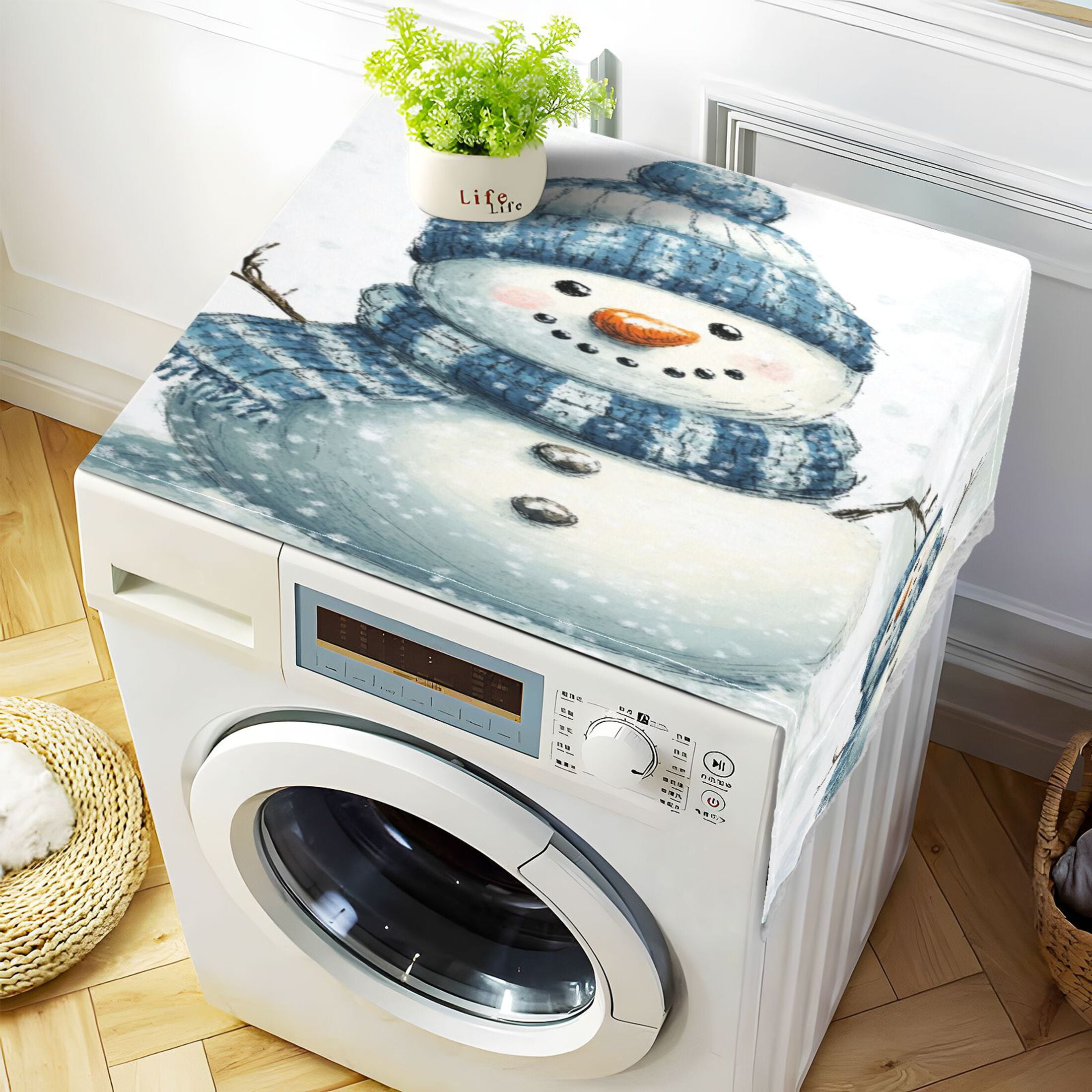 WOBOGO Snowman Wearing A Blue and White Scarf Washing Machine Cloth Dryer Refrigerator Top Cover Protective Non-Slip Mat For Kitchen Laundry