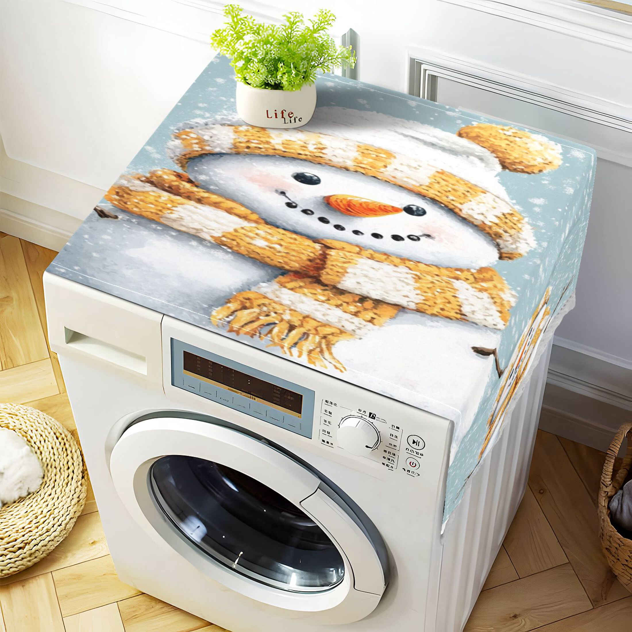 WOBOGO Snowman Wearing A Yellow and White Scarf Washing Machine Cloth Dryer Refrigerator Top Cover Protective Non-Slip Mat For Kitchen Laundry