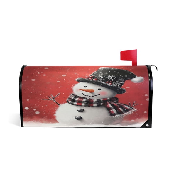 WOBOGO Snowman Wearing Black Christmas-decorated Tall Hat Mailbox Cover Magnetic for Garden Yard Home Decor Standard Size 20.7×18.03in