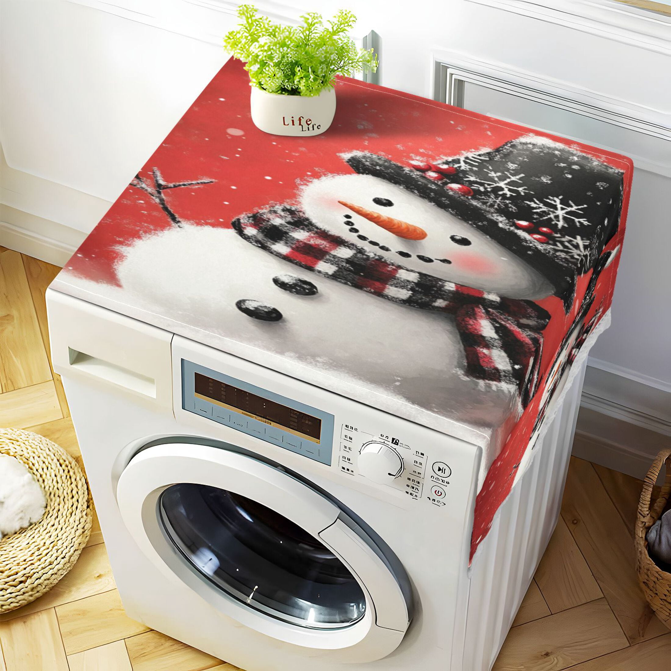 WOBOGO Snowman Wearing Black Christmas-decorated Tall Hat Washing Machine Cloth Dryer Refrigerator Top Cover Protective Non-Slip Mat For Kitchen Laundry