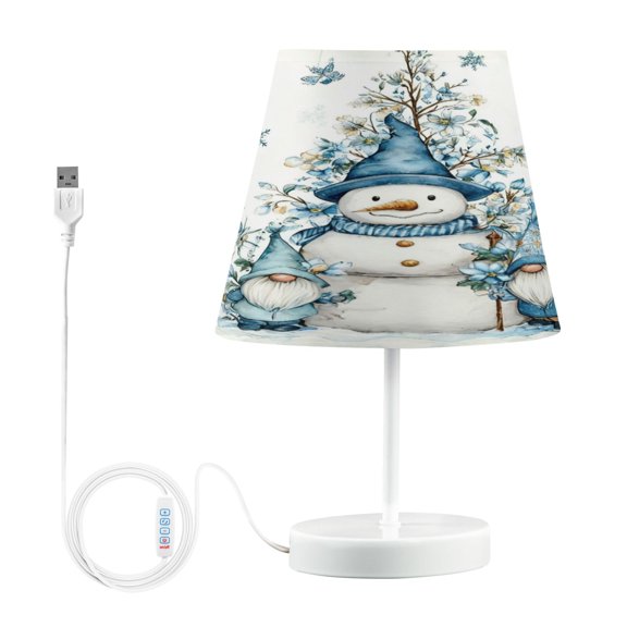 WOBOGO Snowman and Dwarf Table Lamps Bedroom 3-Speed Dimmable Farm Style with Fabric Shade for Reading and Home Office