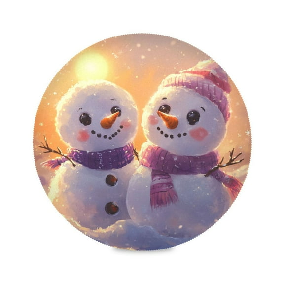 WOBOGO Snowman at Sunset Round Placemats Set of 1 Heat Resistant Washable Kitchen Table Decorations 15.4in