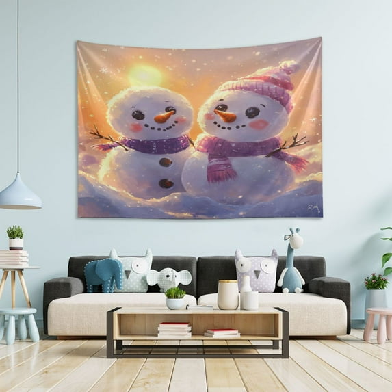 WOBOGO Snowman at Sunset Tapestry 60×51in Home Living Room Bedroom Wall Hanging Ornaments