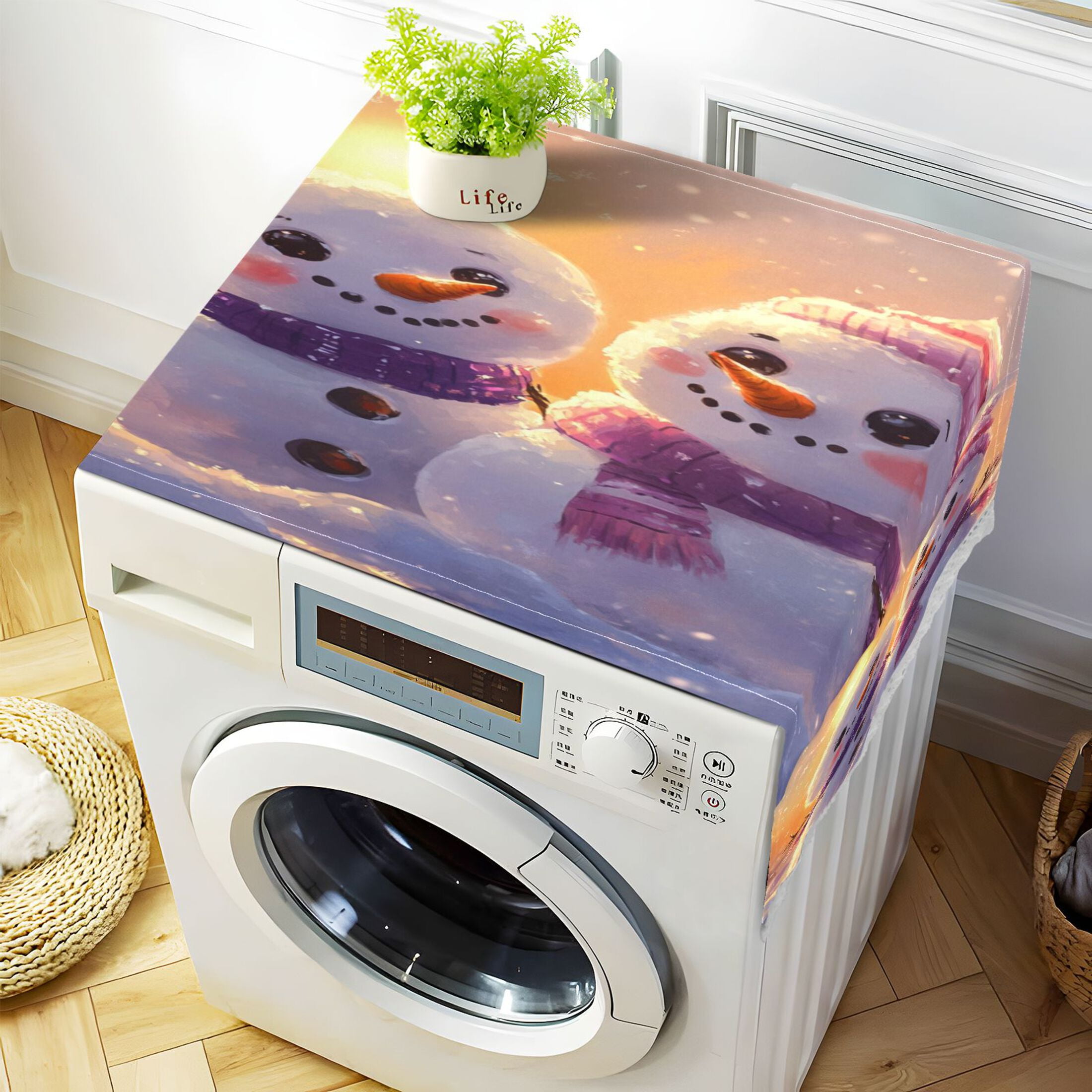 WOBOGO Snowman at Sunset Washing Machine Cloth Dryer Refrigerator Top Cover Protective Non-Slip Mat For Kitchen Laundry