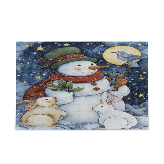 WOBOGO Snowman with Rabbits Puzzle Challenge 1000 Piece Jigsaw Suitable for Game Night Finished Size 29.5 x 19.7in