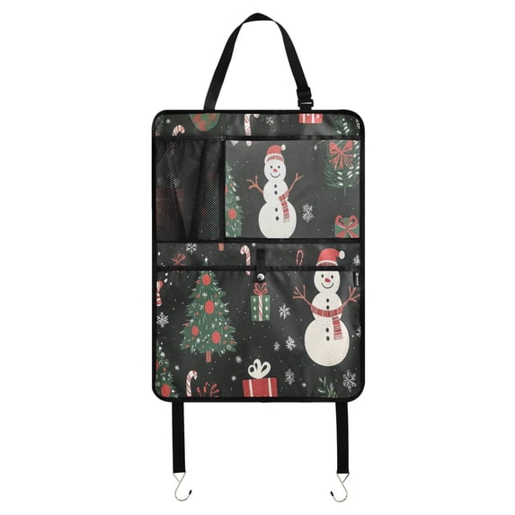 WOBOGO Snowmen Christmas Tree Backseat Car Organizer Footed Universal Car with Touch Screen Tablet Holder Rear Seat Protector