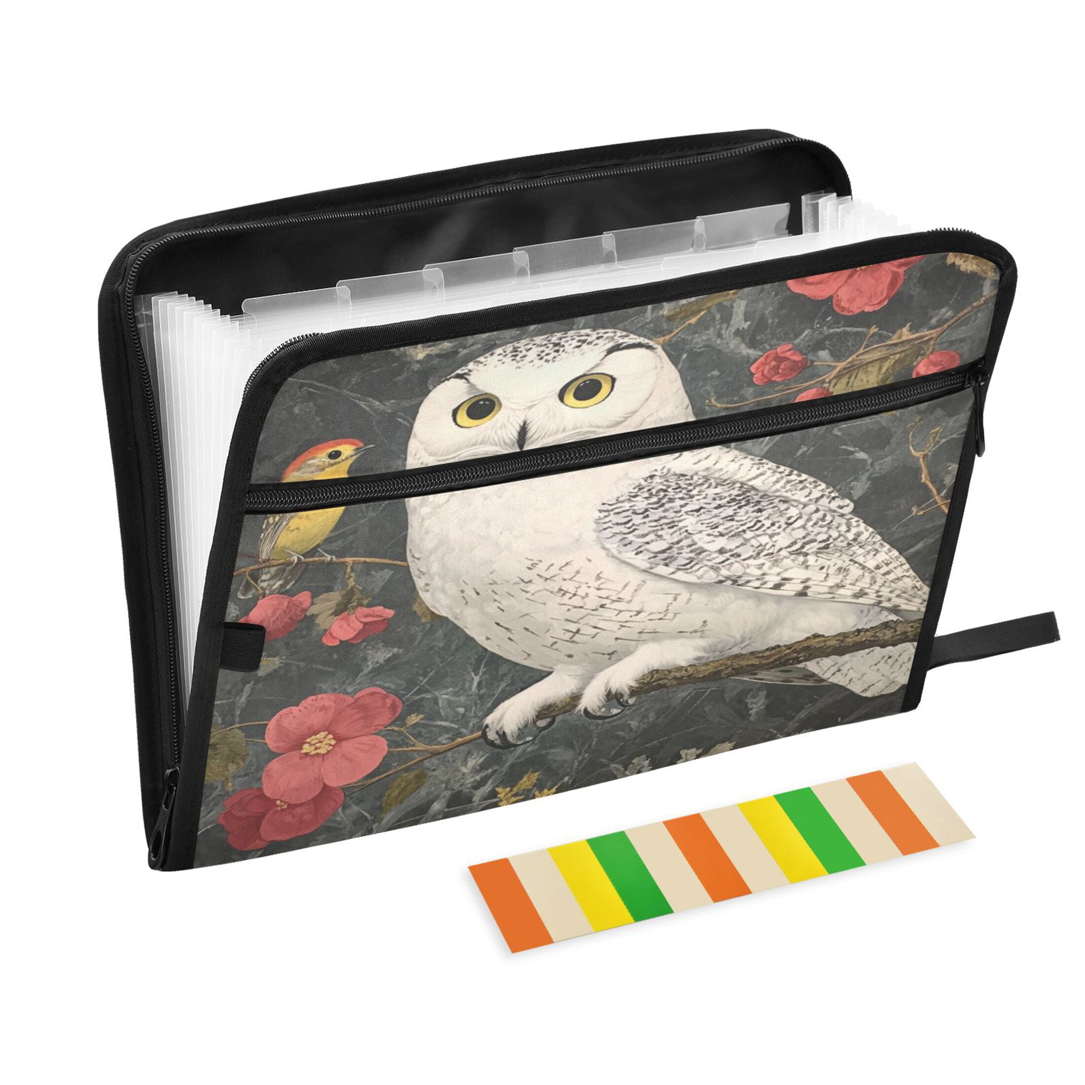 WOBOGO Snowy Owl Expanding File Folder Letter Size Accordion Filing Organizer 13 Pocket Separate Organ Pocket