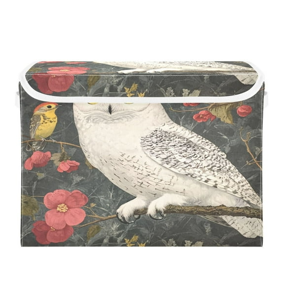 WOBOGO Snowy Owl Large Collapsible Storage Box Flip Lid Fabric Decorative Organizer Container Basket with Handles 16.512.611.8in