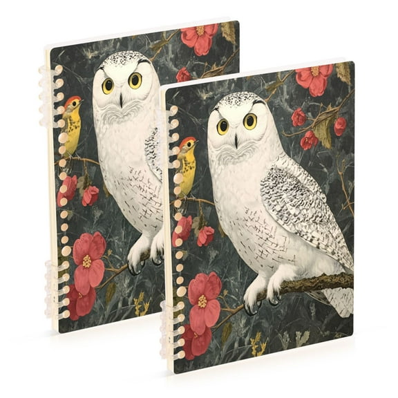 WOBOGO Snowy Owl Notebook College Horizontal Grid Paper Ink Spill Resistant Water Resistant Cover 8.3x5.7x0.4in