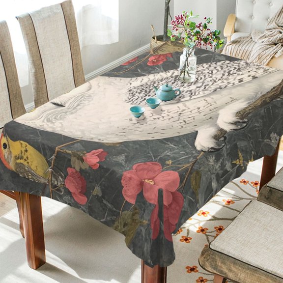 WOBOGO Snowy Owl Square Tablecloth 54×54in Polyester Fabric Tablecloth Washable Dust Resistant Wrinkle Resistant