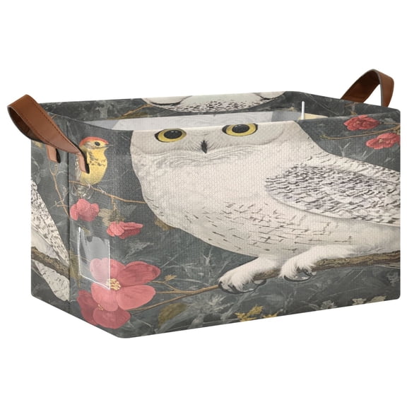 WOBOGO Snowy Owl Storage Basket 16.9×11.4×10in Collapsible Oversized with Metal Iron Frame Set of 1
