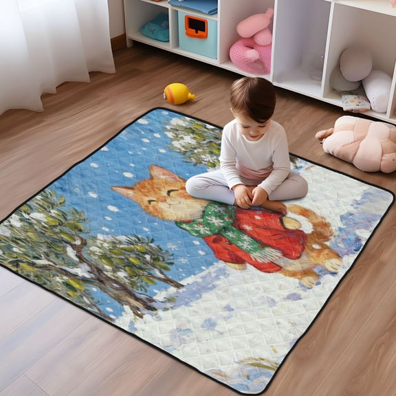 WOBOGO Snowy Plump Orange Cat Baby Playmats Extra Large Waterproof Rollable Activity Pads for Toddlers 5050inch
