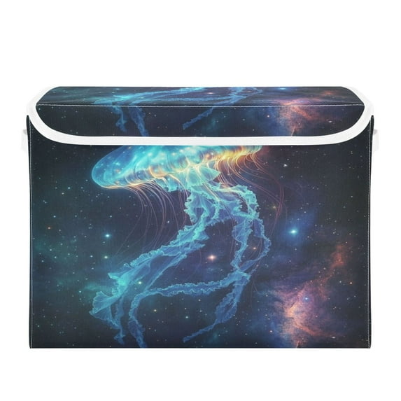 WOBOGO Space Jellyfish Large Collapsible Storage Box Flip Lid Fabric Decorative Organizer Container Basket with Handles 16.5×12.6×11.8in