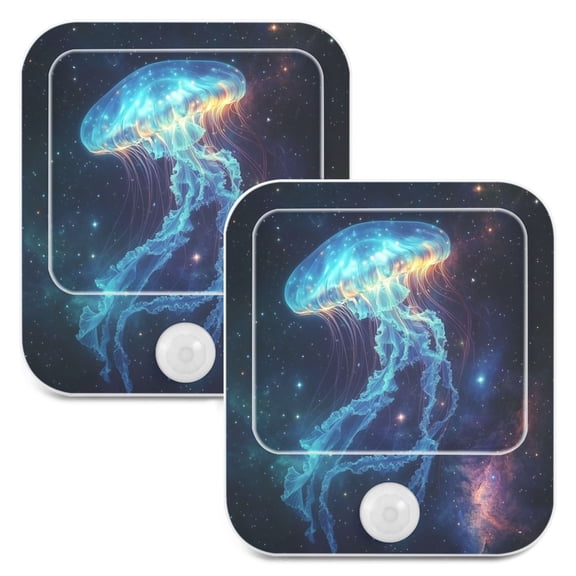 WOBOGO Space Jellyfish Night Light Lamp Set of 2 with Smart Sensor Dusk to Dawn Sensor 0.6W Plug-in