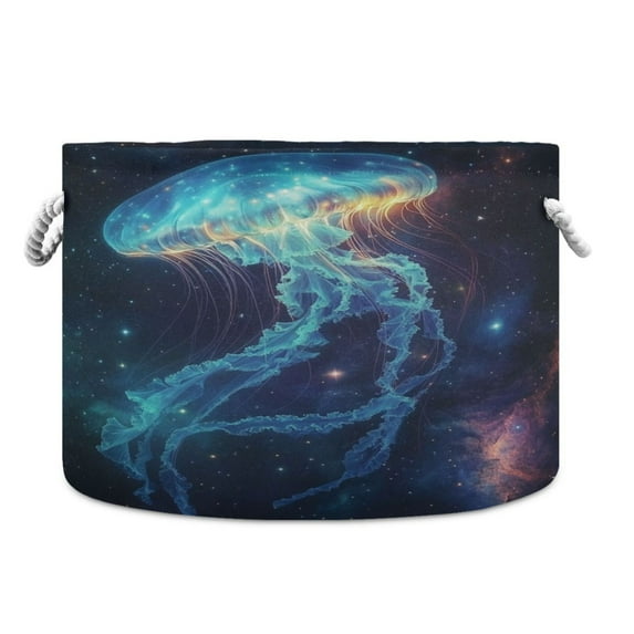 WOBOGO Space Jellyfish Toy Storage Basket 20×14in Canvas Laundry Hamper for Living Room Kids Room Bathroom Organizer