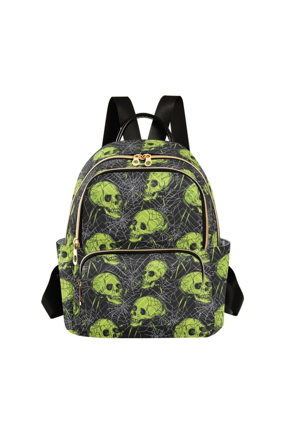 Spiderweb Green Skull Backpack Durable Lightweight Shoulder Bag Built-in Laptop Sleeve and Multiple Utility Compartments