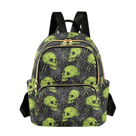 WOBOGO Spiderweb Green Skull Backpack Durable Lightweight Shoulder Bag Built-in Laptop Sleeve and Multiple Utility Compartments
