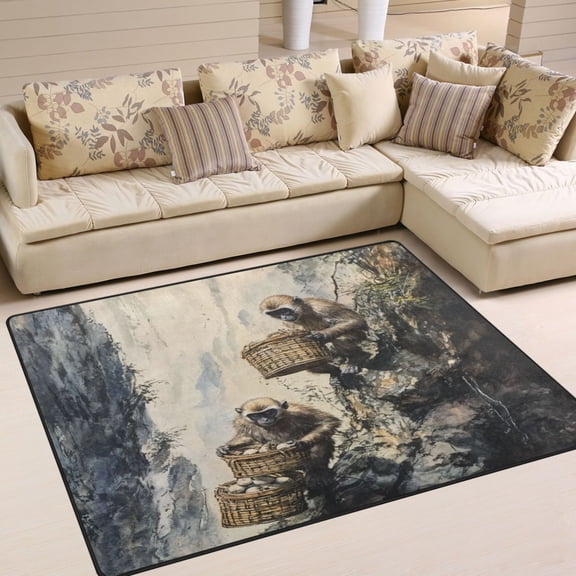 WOBOGO Spirit Monkeys Carpet Non-Slip Rugs Soft Doormat 80×58in Living Dining Room Bedroom Decorative
