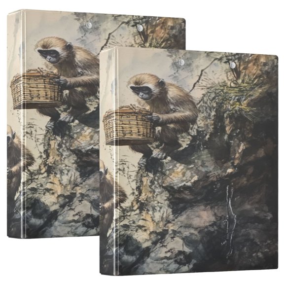 WOBOGO Spirit Monkeys File Folders Extra Large Capacity to Hold 200 Sheets of Documents Hard Shell Ring Binder for School Home Office
